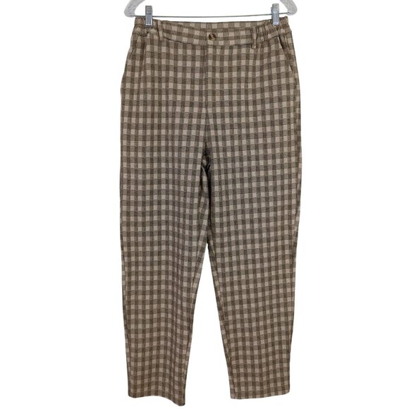 Willow & Root Women's Plaid Check Trouser Pant Size L Brown Black Tan career - Picture 14 of 15